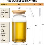 [ 6pcs Set ] Glass Cups with Bamboo Lids and Glass Straw - Beer Can Shaped Drinking Glasses, 16 oz Iced Coffee Glasses, Cute Tumbler Cup for Smoothie, Boba Tea, Whiskey, Water - 2 Cleaning Brushes - Image 2